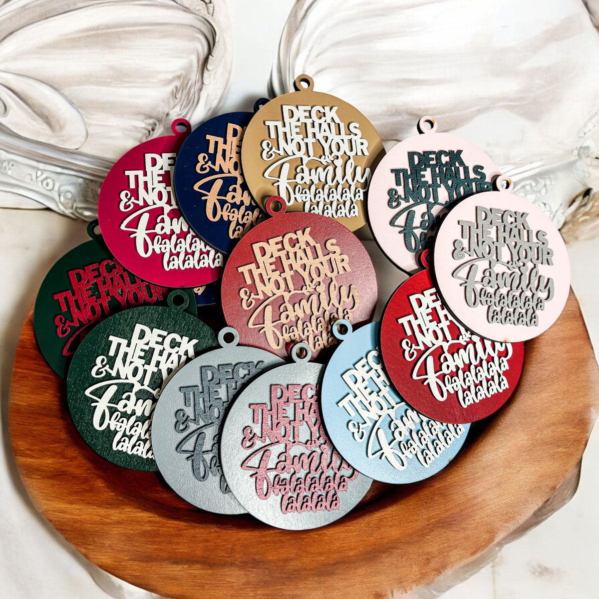 Imperfect Deck The Halls 3D Handcrafted Wooden Christmas Ornaments Set Limited Edition Hanging Decor