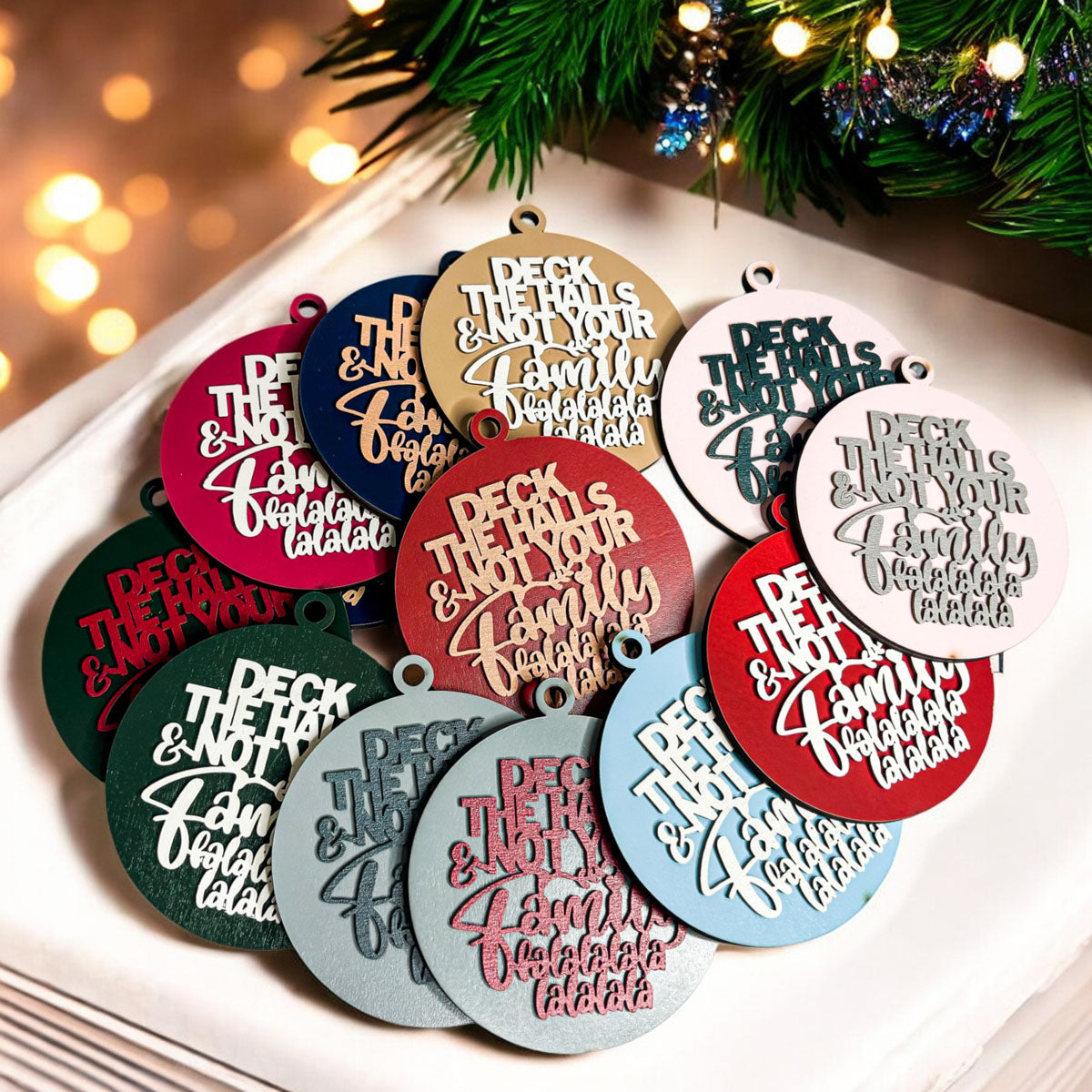 Imperfect Deck The Halls 3D Handcrafted Wooden Christmas Ornaments Set Limited Edition Hanging Decor