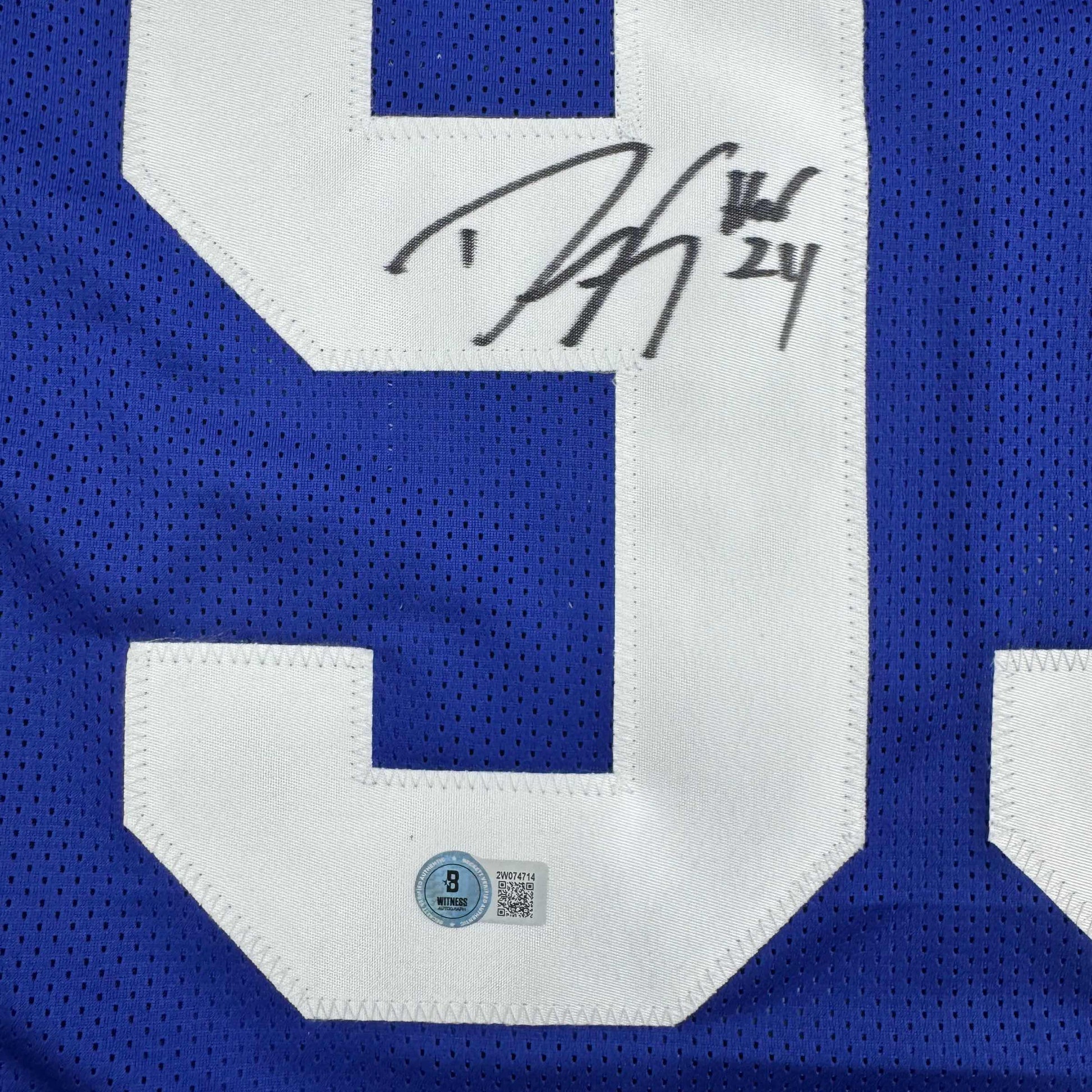 Autographed/Signed Dwight Freeney Indianapolis Blue Football Jersey Beckett BAS COA