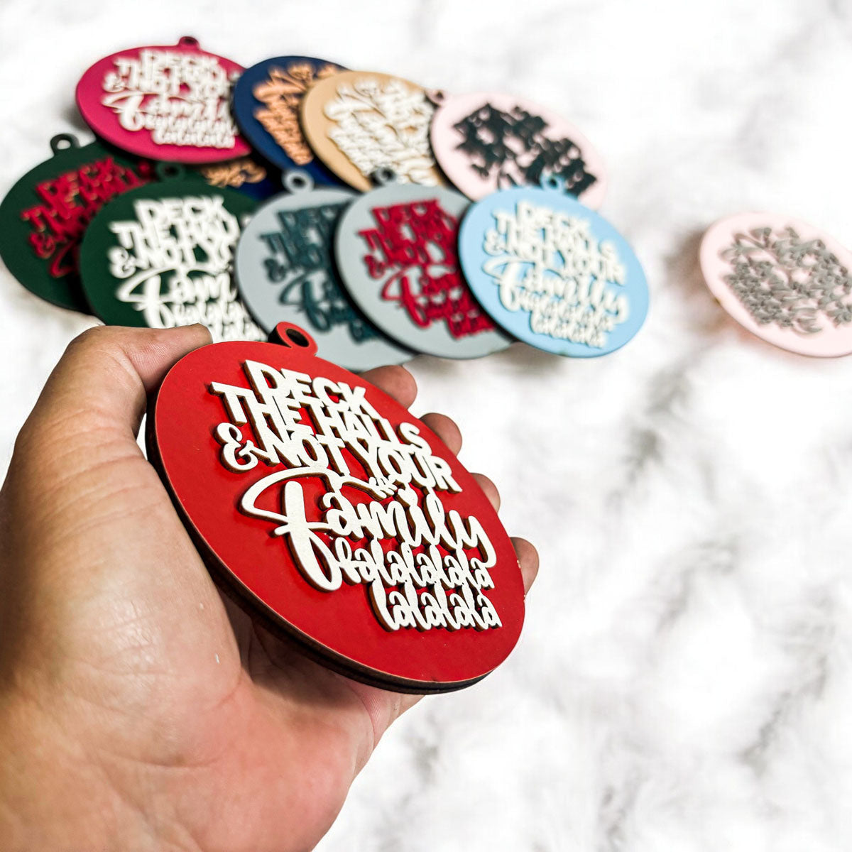 Imperfect Deck The Halls 3D Handcrafted Wooden Christmas Ornaments Set Limited Edition Hanging Decor