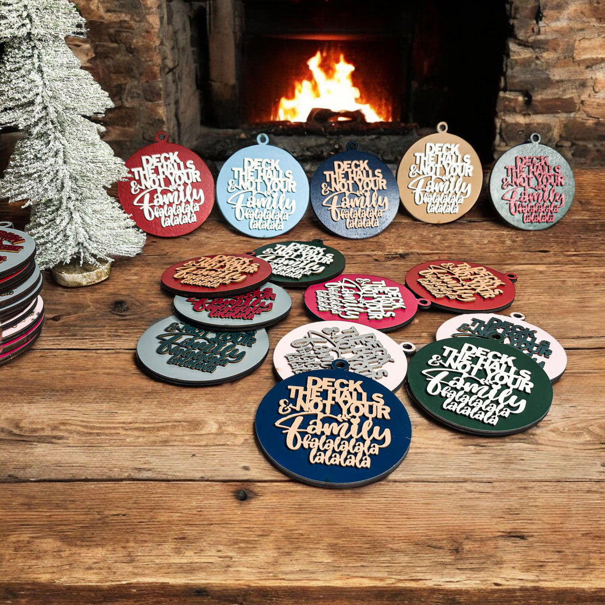 Imperfect Deck The Halls 3D Handcrafted Wooden Christmas Ornaments Set Limited Edition Hanging Decor