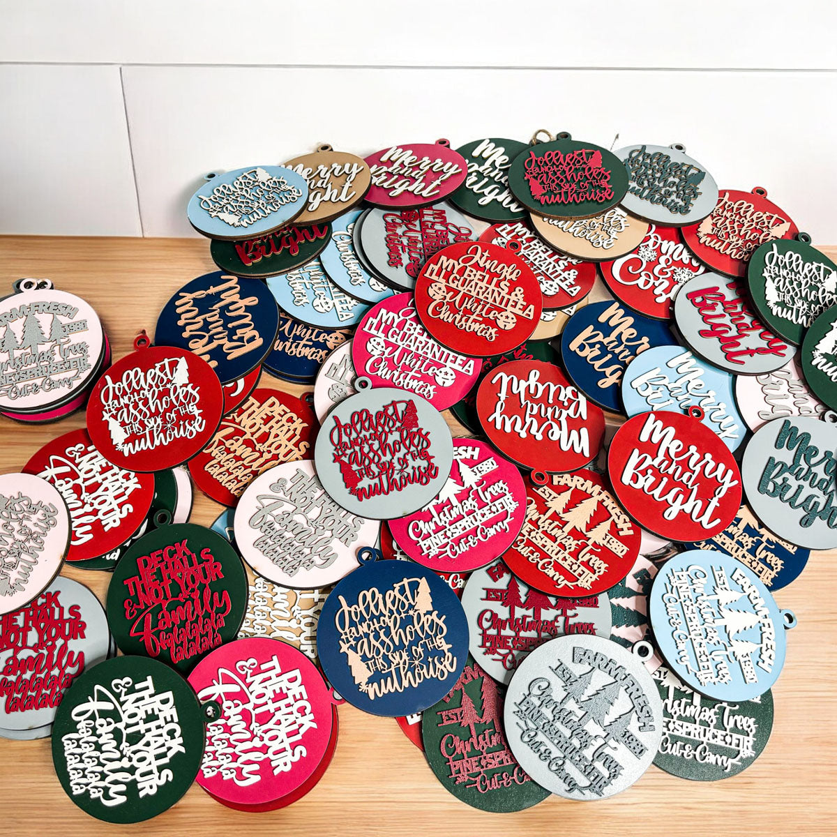 Imperfect Deck The Halls 3D Handcrafted Wooden Christmas Ornaments Set Limited Edition Hanging Decor