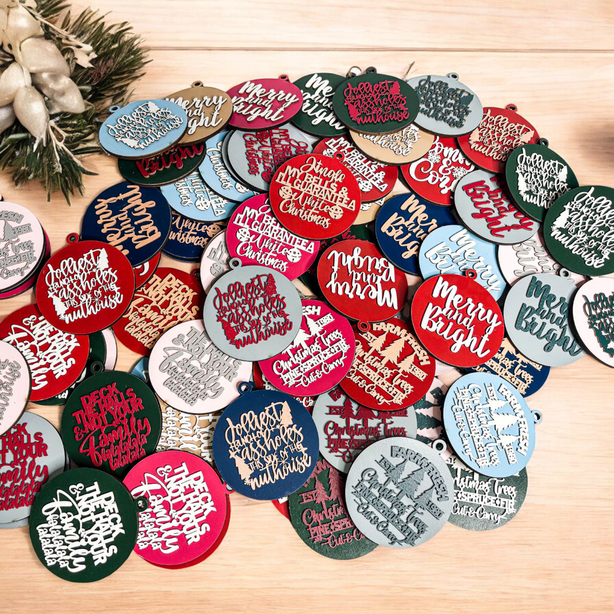 Imperfect Deck The Halls 3D Handcrafted Wooden Christmas Ornaments Set Limited Edition Hanging Decor