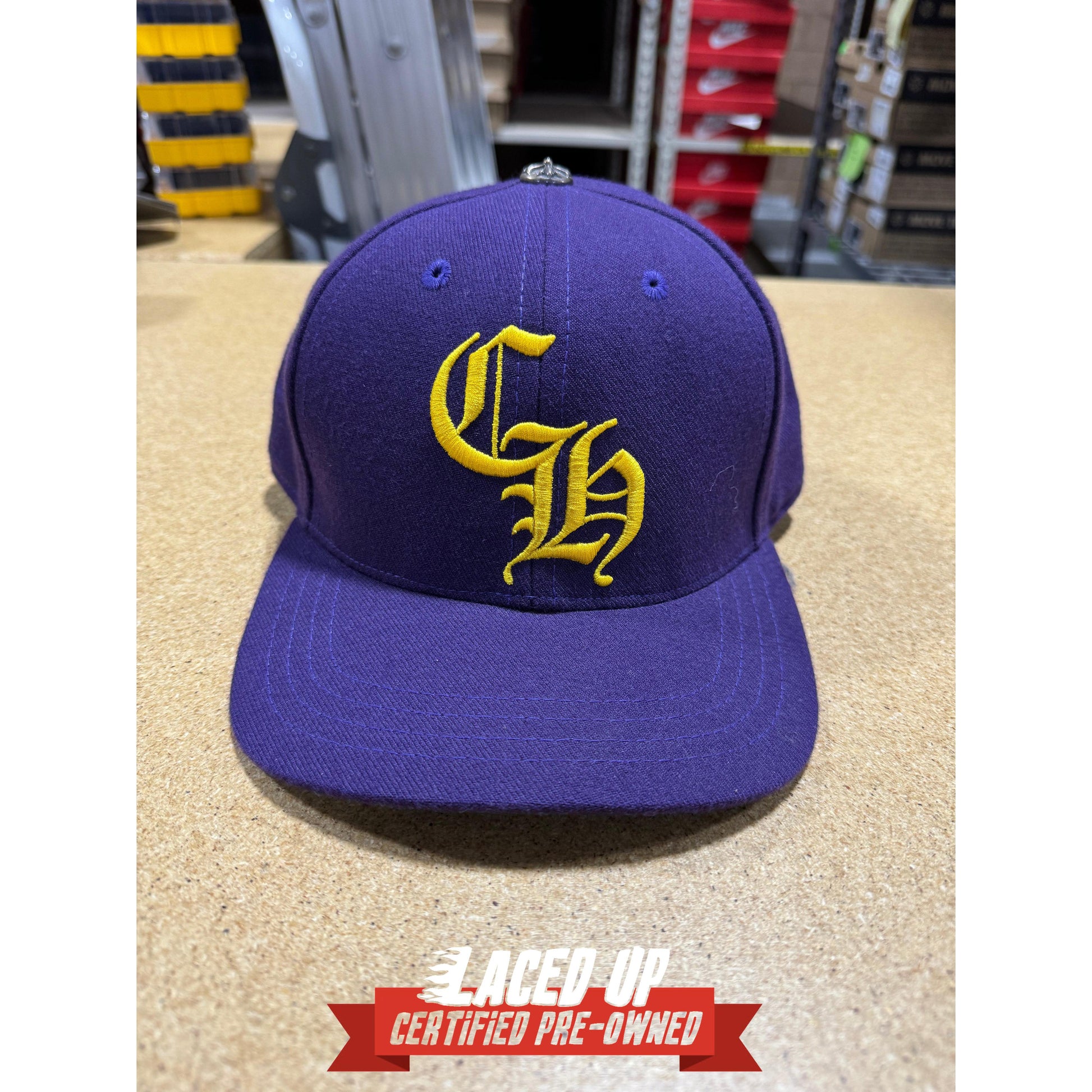 PRE OWNED Chrome Hearts 7 1/4 Purple and Yellow Fitted Hat