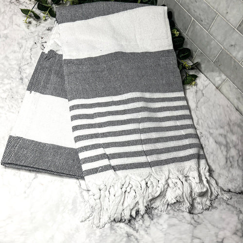 Mediterranean Cotton Bath Towel 180GSM Lightweight Gray Blue Summer