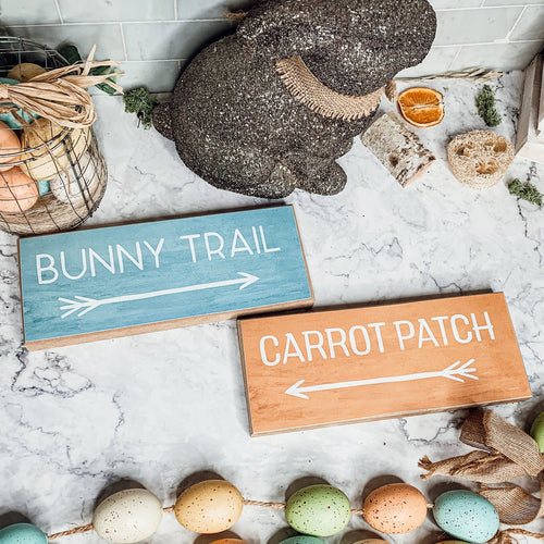 Limited Bunny Trail Carrot Patch Wooden Easter Signs Pastel Spring Decor