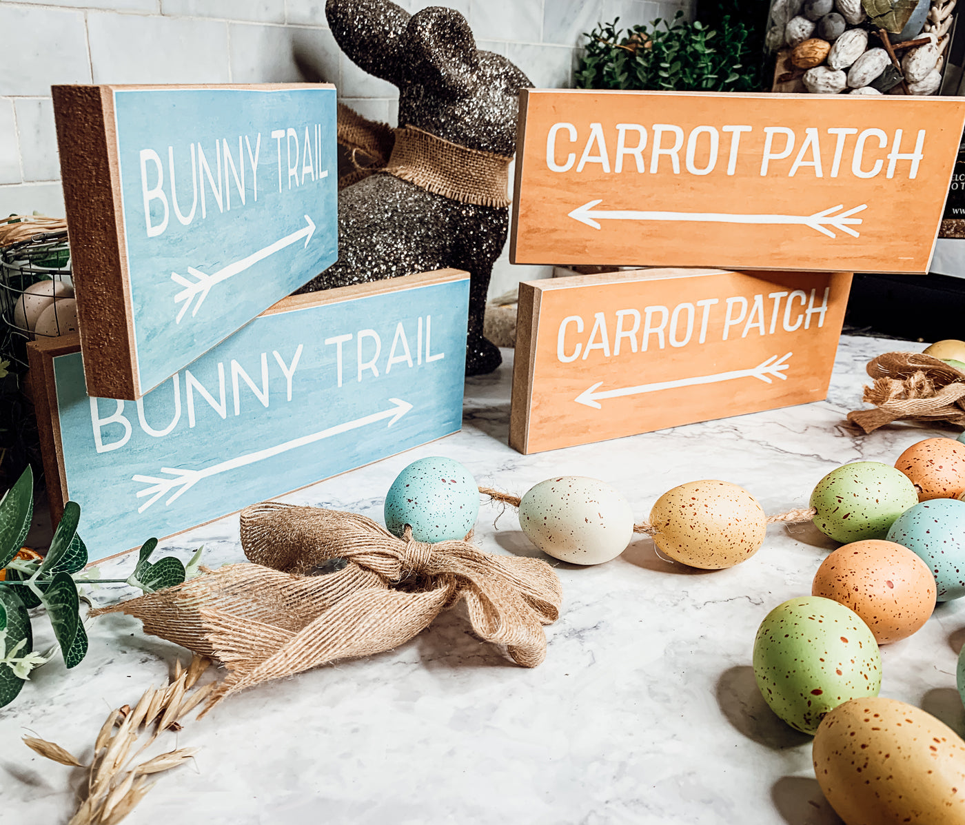 Limited Bunny Trail Carrot Patch Wooden Easter Signs Pastel Spring Decor
