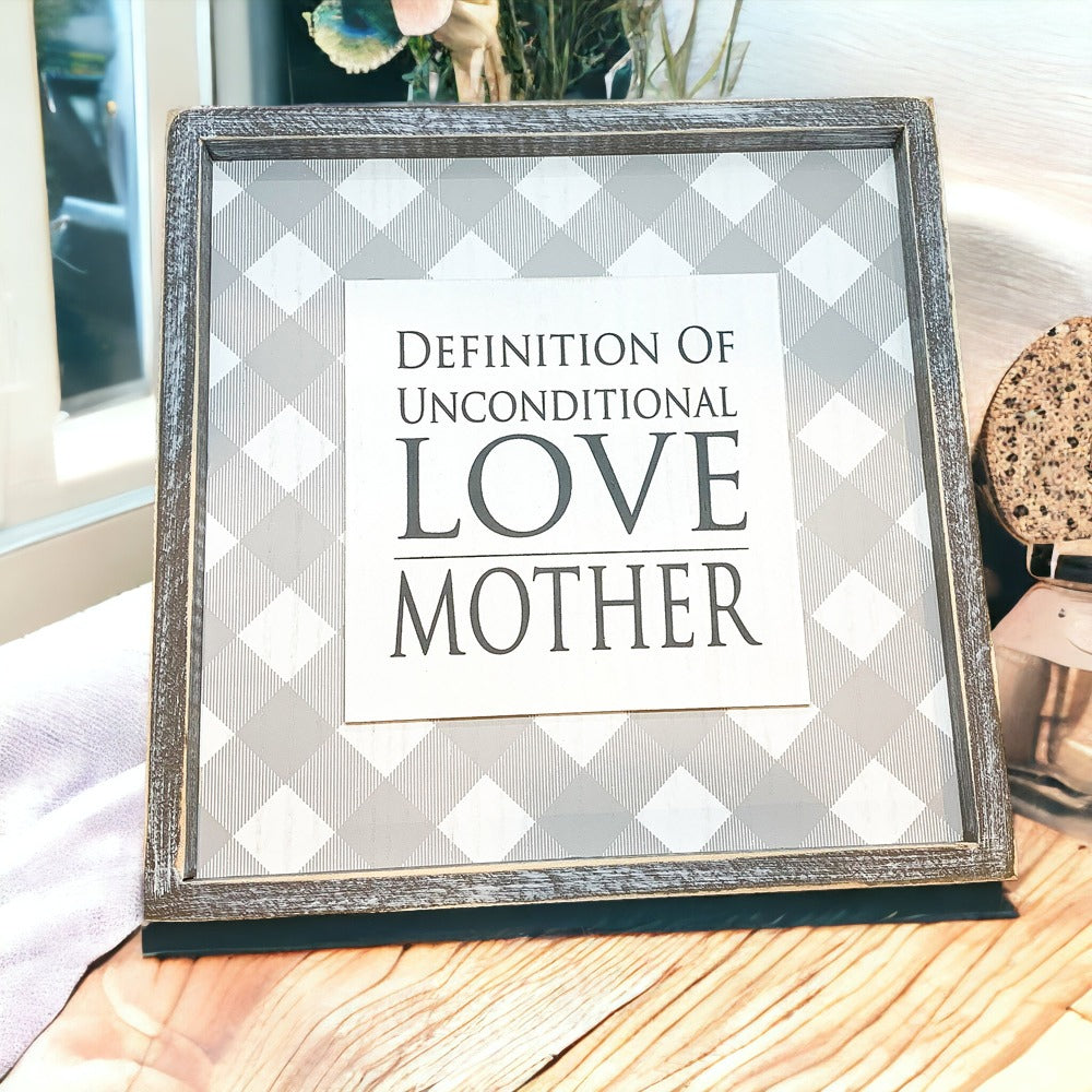 Unconditional Love Wood Sign 12x12 Framed Rustic Mother's Day Gift For Mom Definition Wall Decor