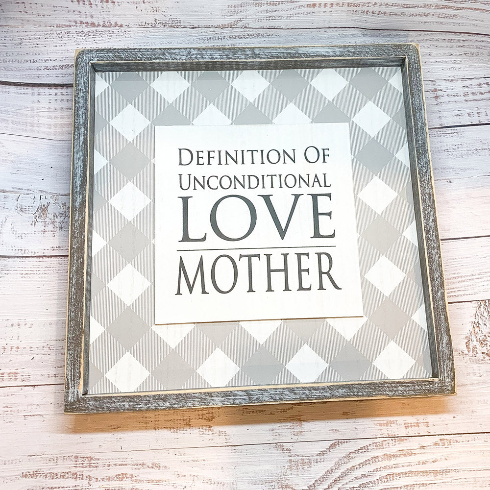 Unconditional Love Wood Sign 12x12 Framed Rustic Mother's Day Gift For Mom Definition Wall Decor