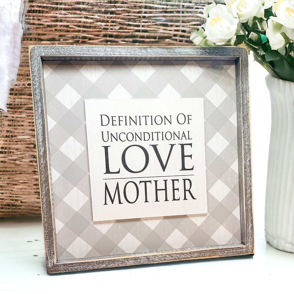 Unconditional Love Wood Sign 12x12 Framed Rustic Mother's Day Gift For Mom Definition Wall Decor