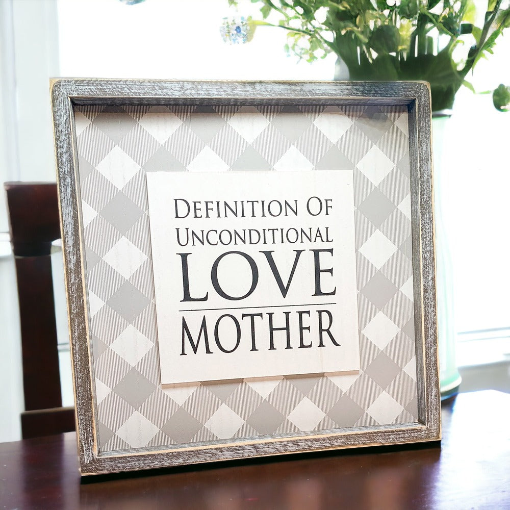 Unconditional Love Wood Sign 12x12 Framed Rustic Mother's Day Gift For Mom Definition Wall Decor