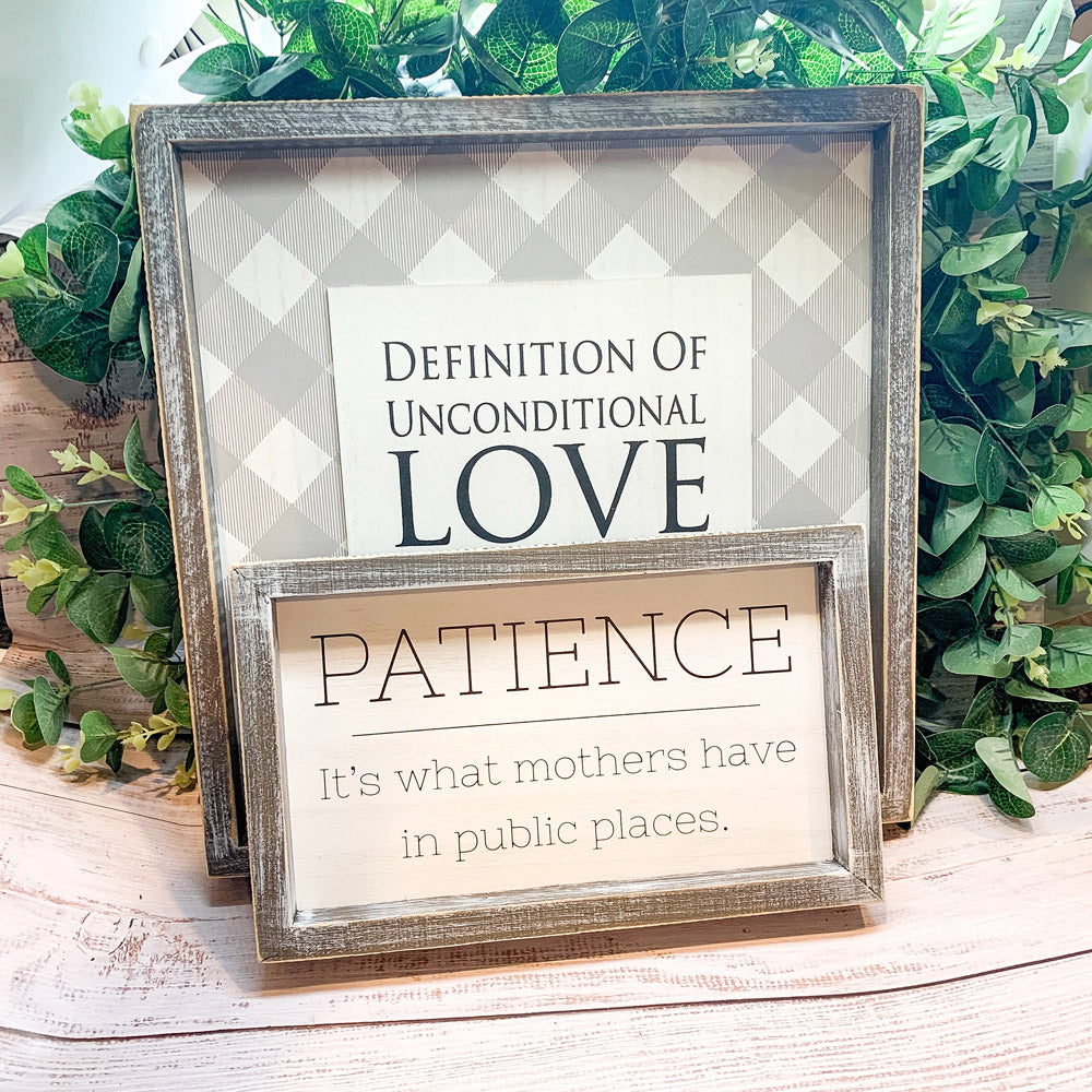 Unconditional Love Wood Sign 12x12 Framed Rustic Mother's Day Gift For Mom Definition Wall Decor