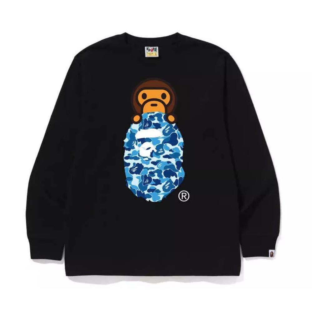 BAPE ABC CAMO MILO APE L/S TEE (BLACK/BLUE)