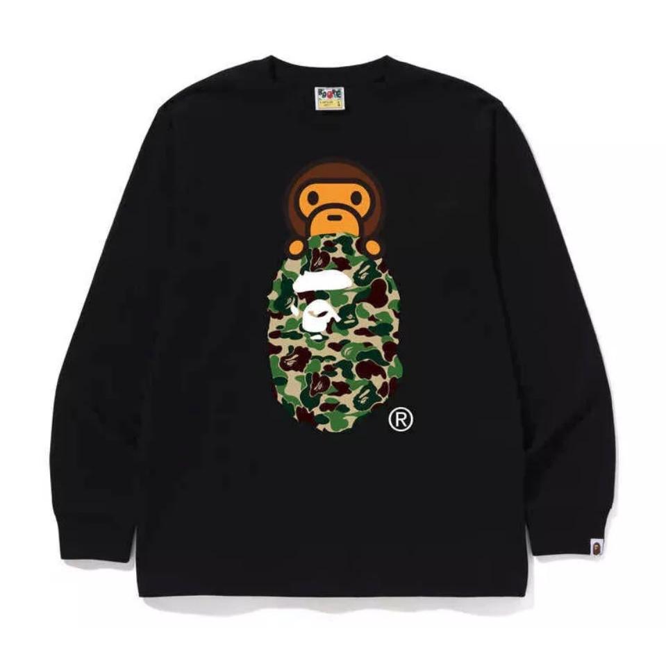 BAPE ABC CAMO MILO APE L/S TEE (BLACK/GREEN)