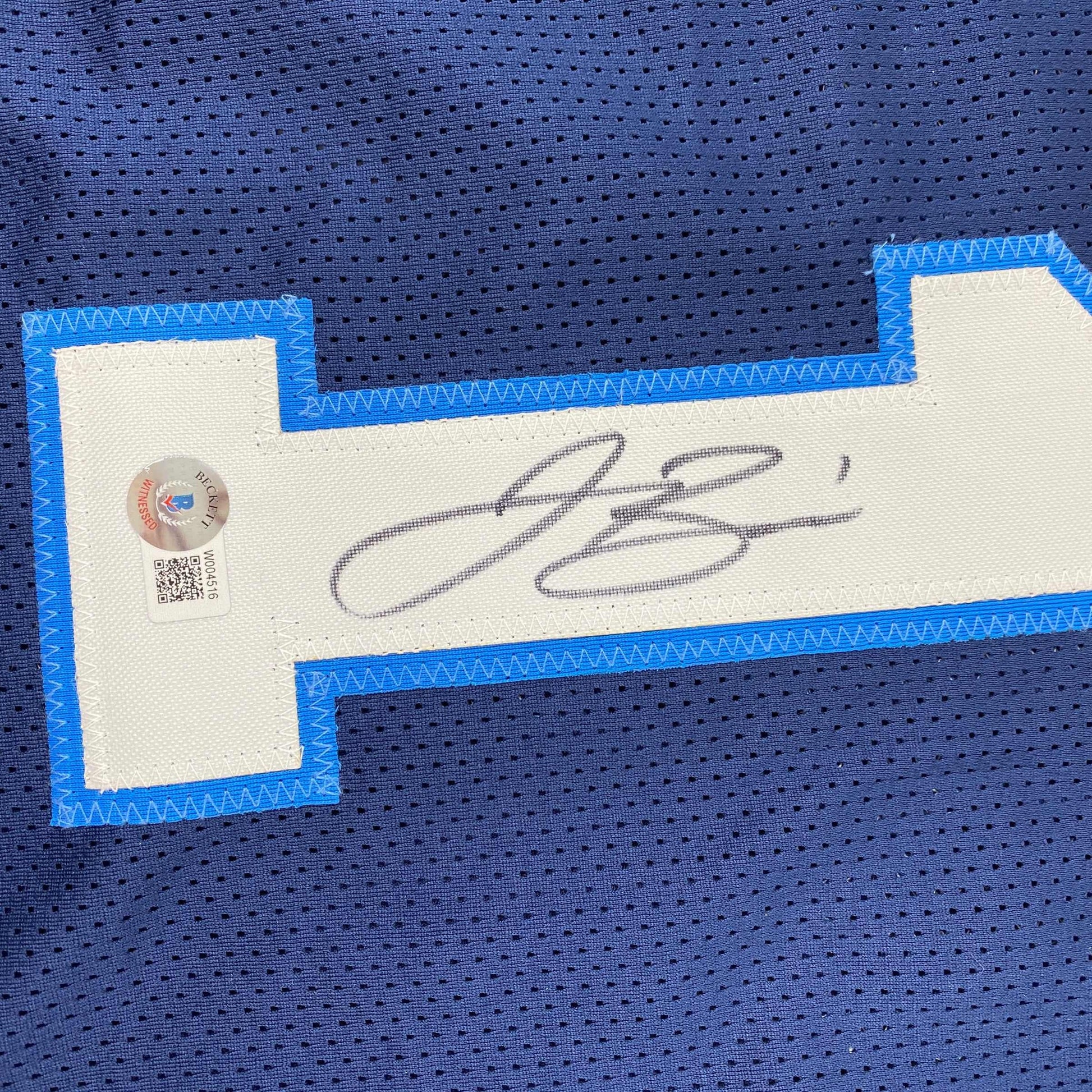 Autographed/Signed Jalen Brunson Villanova Blue College Basketball Jersey Beckett BAS COA