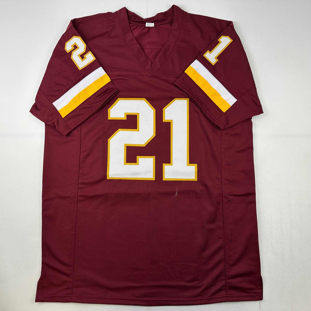 Autographed/Signed Deion Sanders Washington Burgundy Football Jersey Beckett BAS COA