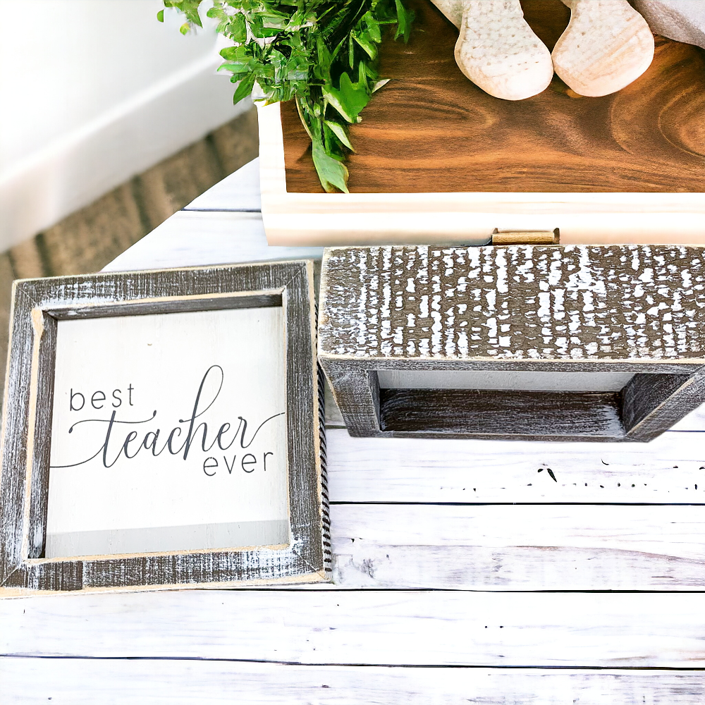 Best Teacher Ever Wooden Sign 5x5 Framed Gift For Teacher Appreciation Teacher Day Classroom Decor