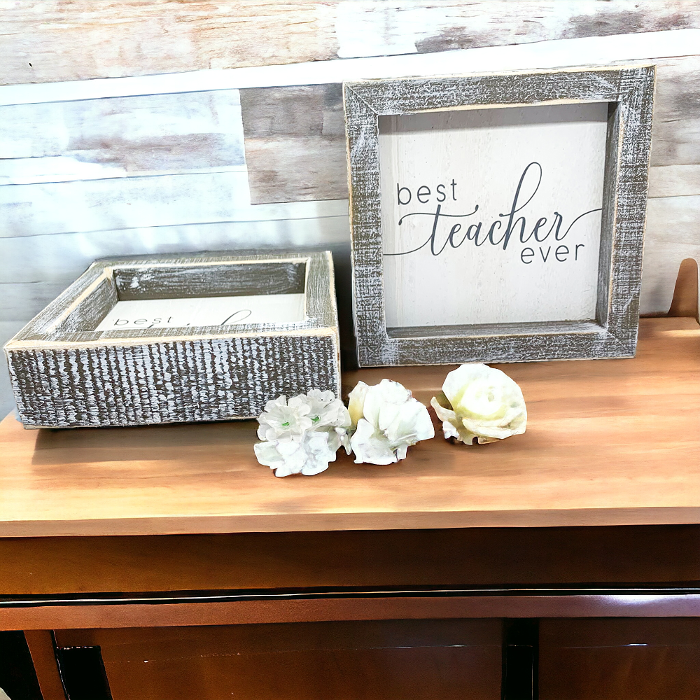 Best Teacher Ever Wooden Sign 5x5 Framed Gift For Teacher Appreciation Teacher Day Classroom Decor