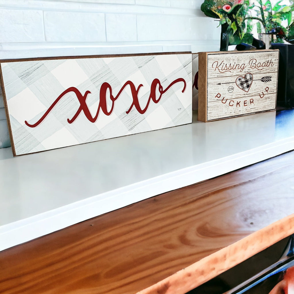 Kissing Booth Handmade Thick Wood Sign 6x4x1 Inch Valentine Tiered Tray Mantel Shelf Decor