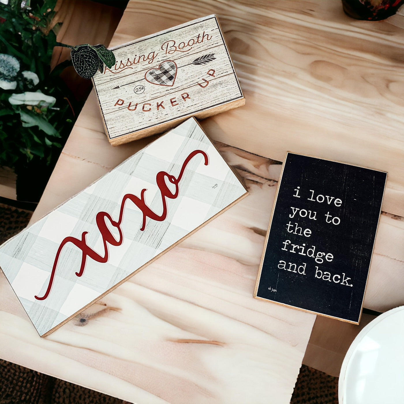 Handmade Thick Wood XOXO Sign Tabletop Shelf Mantel Valentines Decor Red Accent Rustic Home