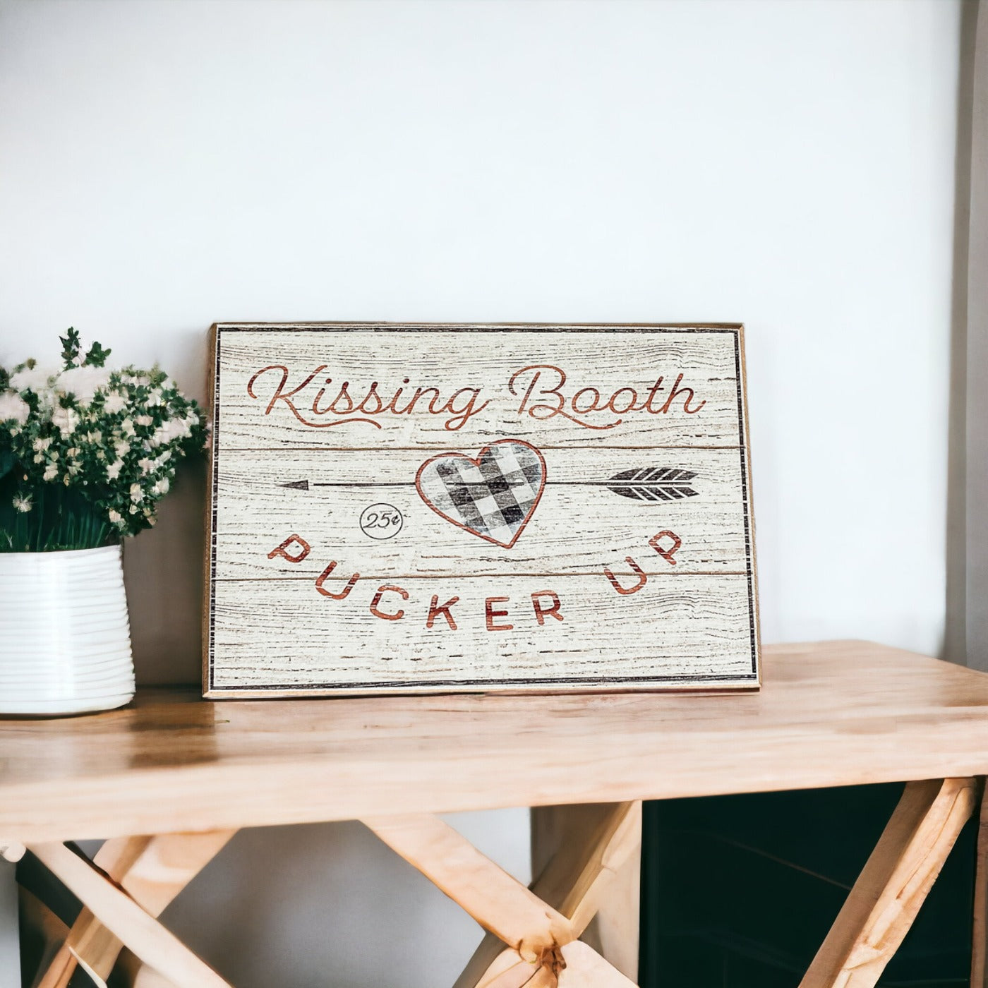 Kissing Booth Handmade Thick Wood Sign 6x4x1 Inch Valentine Tiered Tray Mantel Shelf Decor