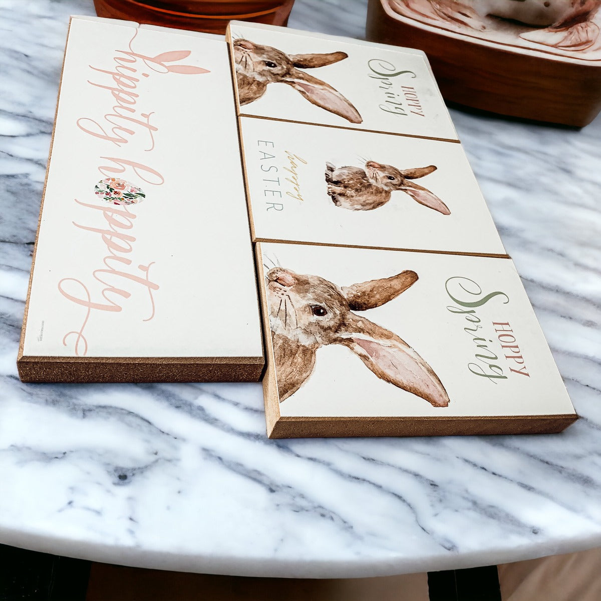 Hippity Hoppity Bunny Easter Home Decor Set Watercolor Bunny Sign Spring Mantel Rustic Farmhouse
