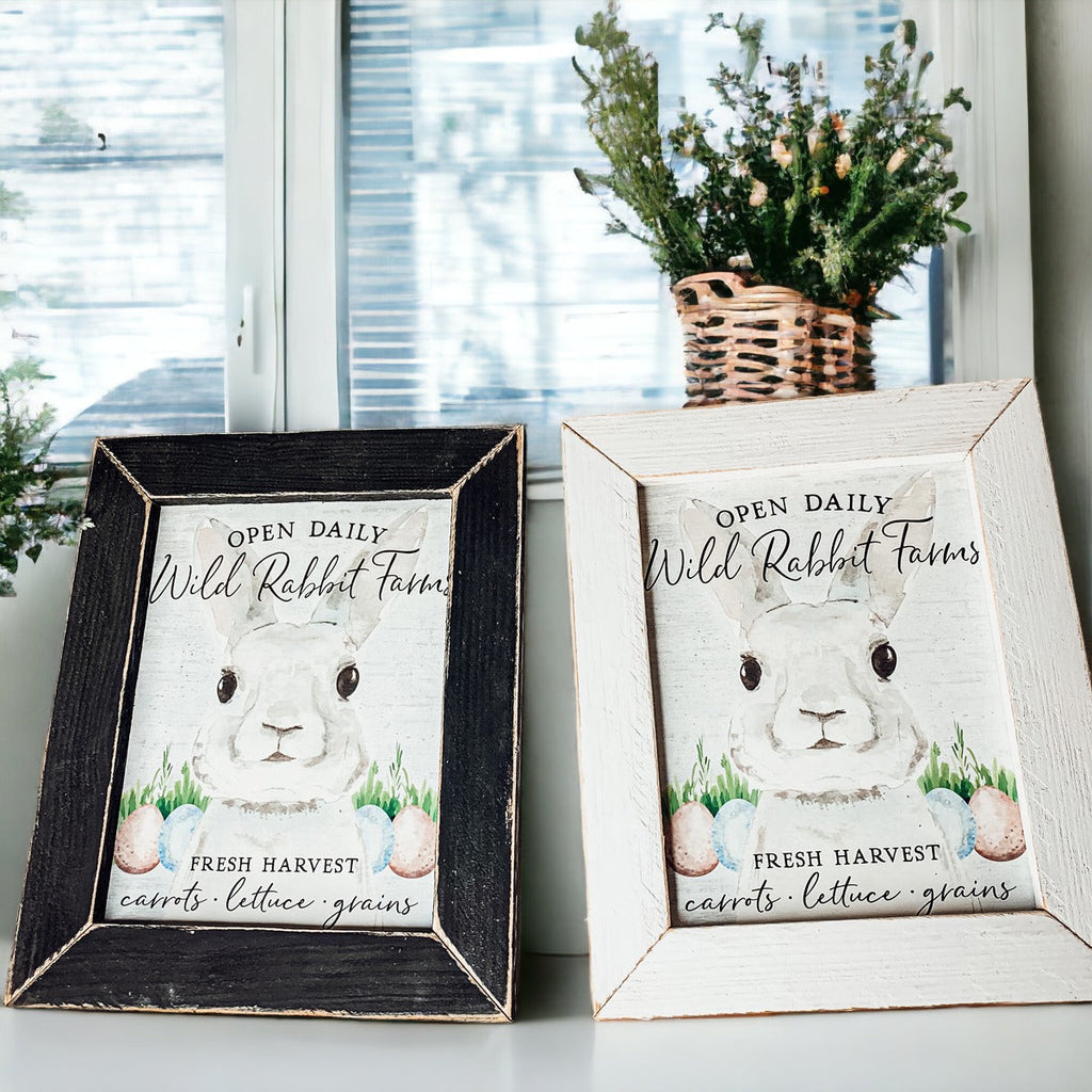 Wild Rabbit Farms Easter Sign 8x10 Framed Rustic Farmhouse Spring Decor Open Daily Fresh Harvest