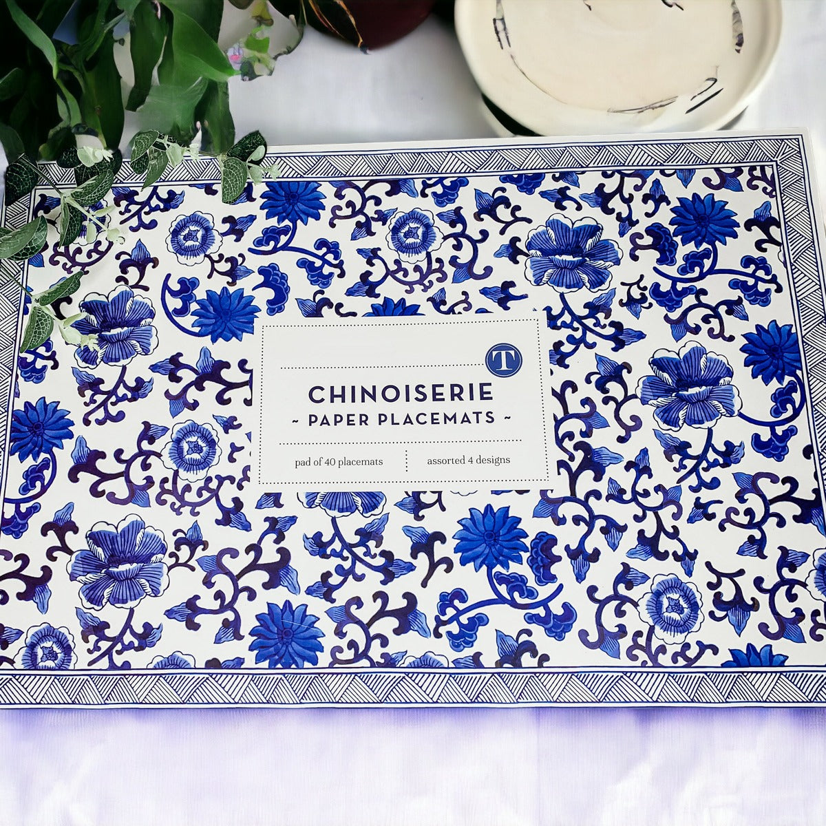 Chinoiserie Placemats Set Of 4 - Elegant Asian Floral Vinyl Placemats, Easy