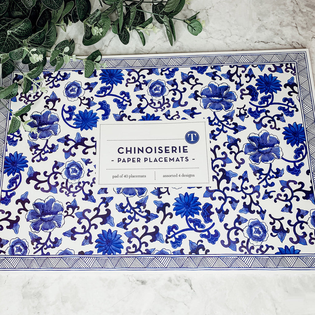 Chinoiserie Placemats Set Of 4 - Elegant Asian Floral Vinyl Placemats, Easy