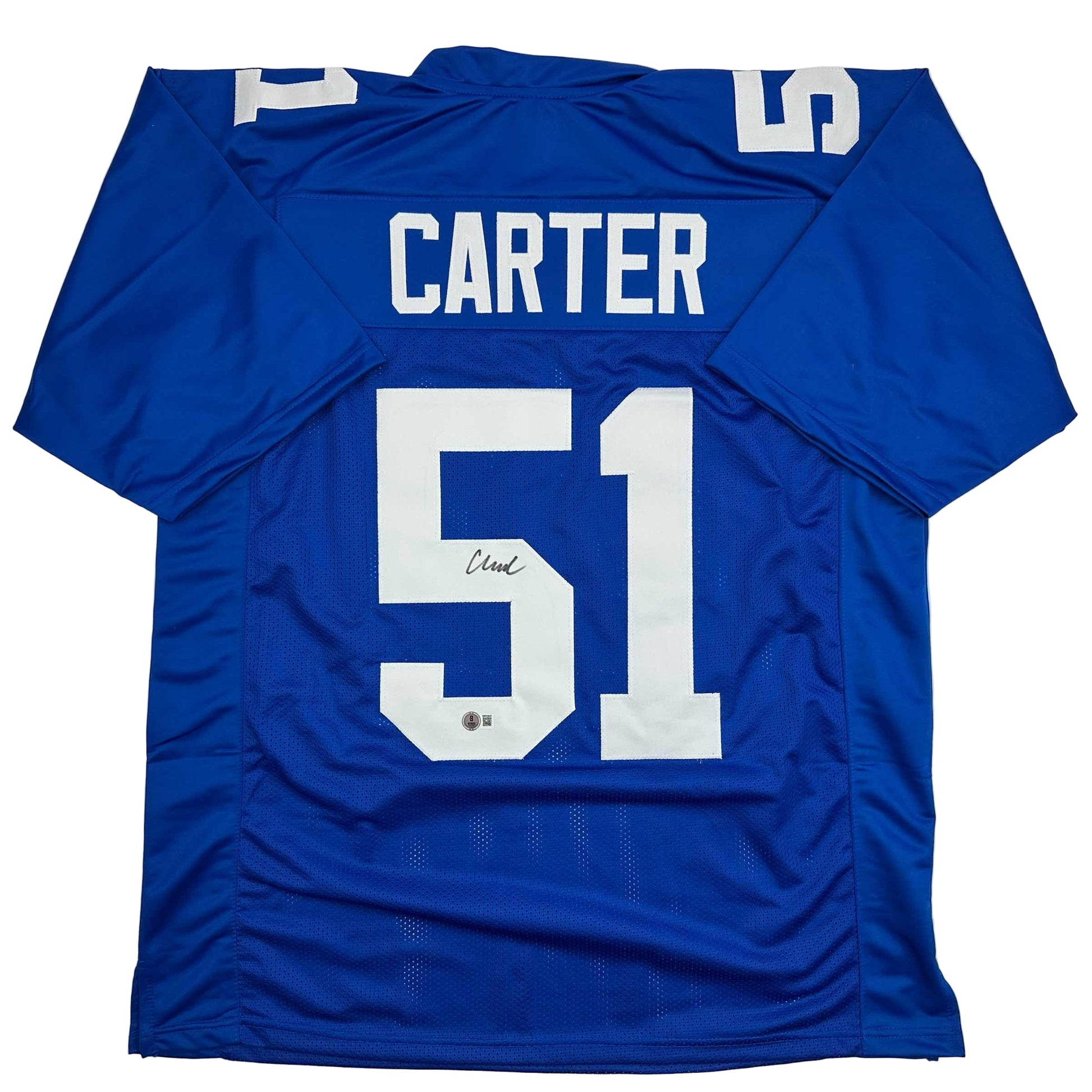 Autographed/Signed Abdul Carter New York Blue Football Jersey Beckett BAS COA