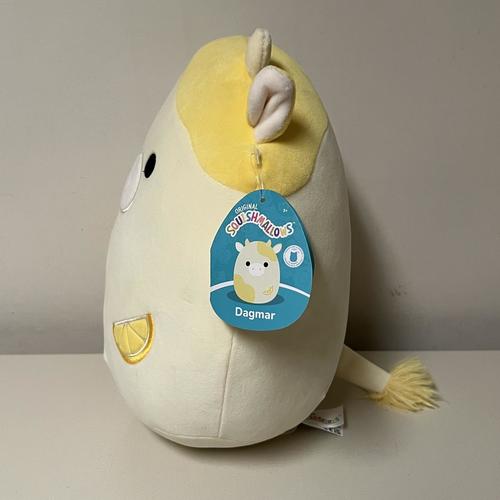 Squishmallows 11'' Dagmar The Lemon Cow Plush Toy, Yellow, White