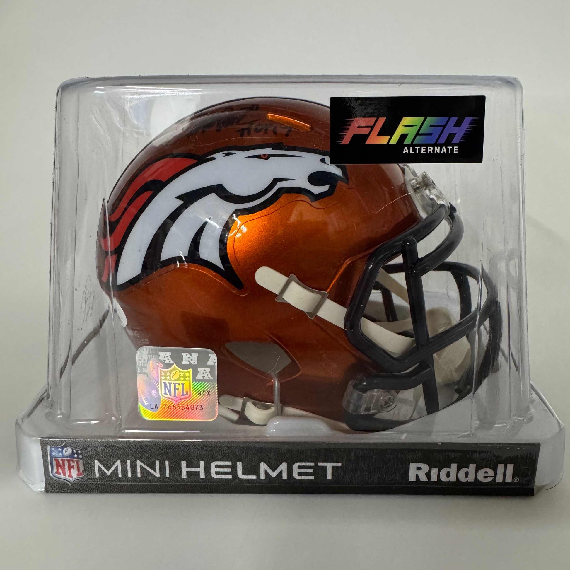 Autographed/Signed Terrell Davis HOF 17 Denver Broncos Speed Flash Alternate Mini Football Helmet JSA COA