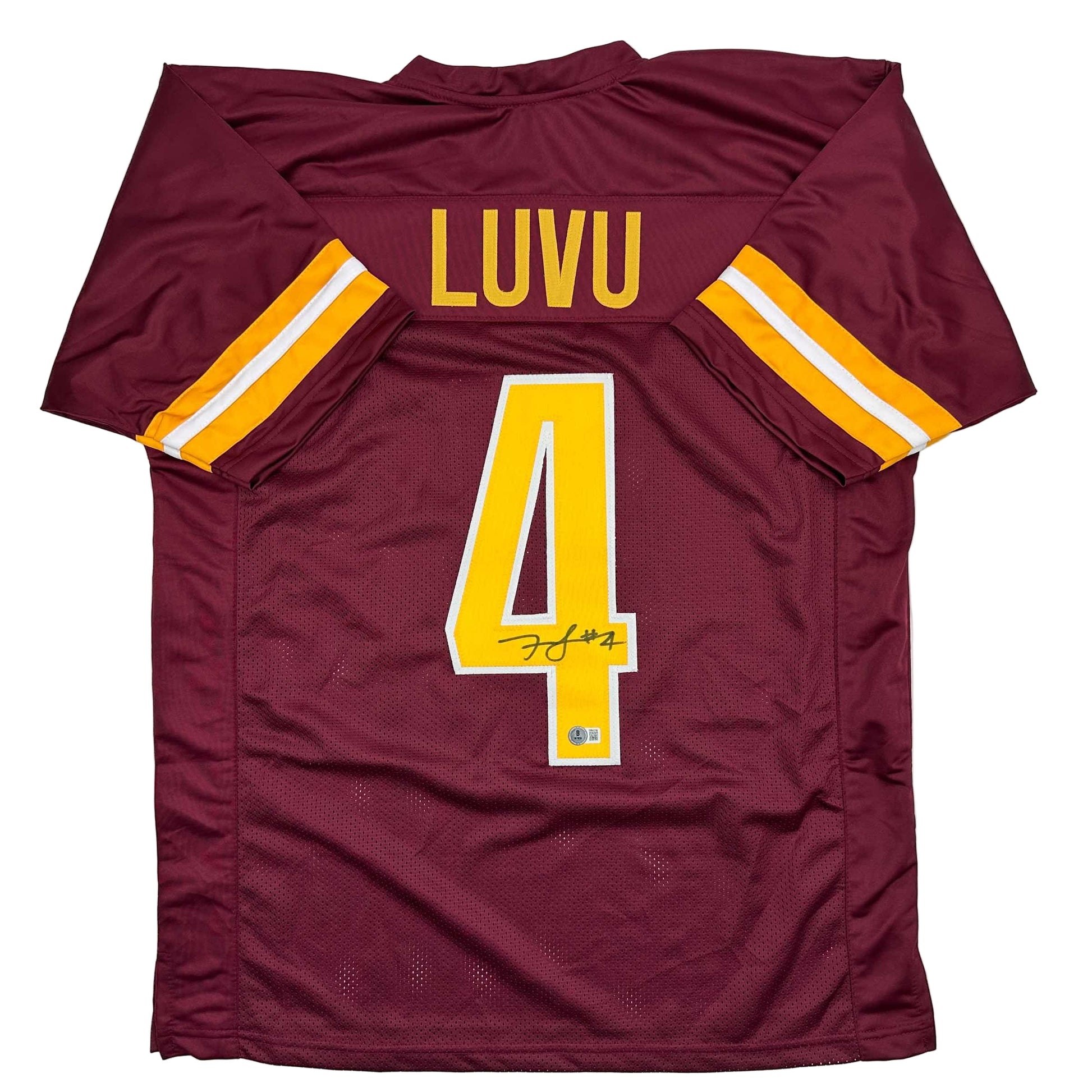 Autographed/Signed Frankie Luvu Washington Burgundy Football Jersey Beckett BAS COA