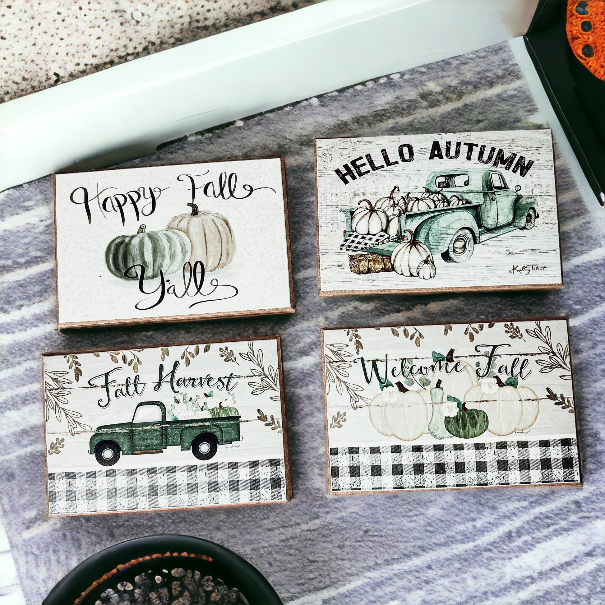 Fall Harvest Wooden Tiered Tray Sign 6x4x1 Rustic Halloween Home Decor
