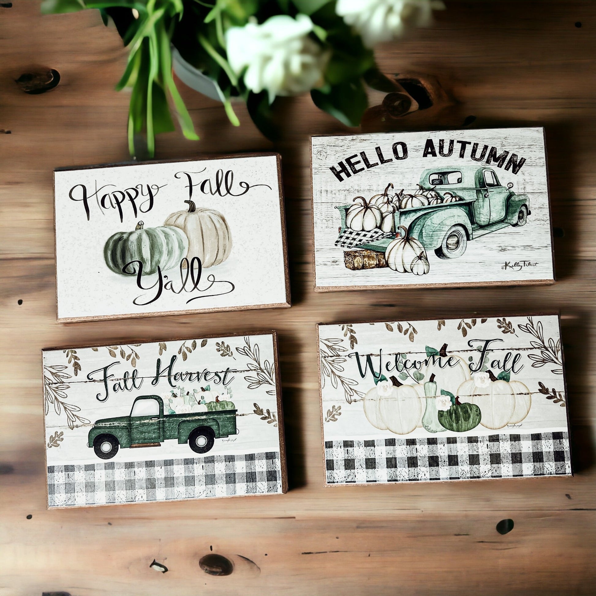 Happy Fall Y'all Wooden Sign 6x4 Pastel Farmhouse Autumn Home Decor