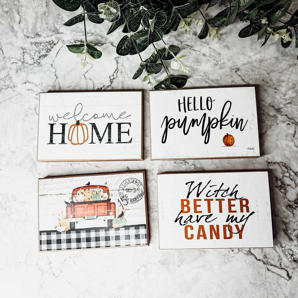 Hello Pumpkin Rustic Wood Sign 6x4 Fall Home Decor Off White Black Script