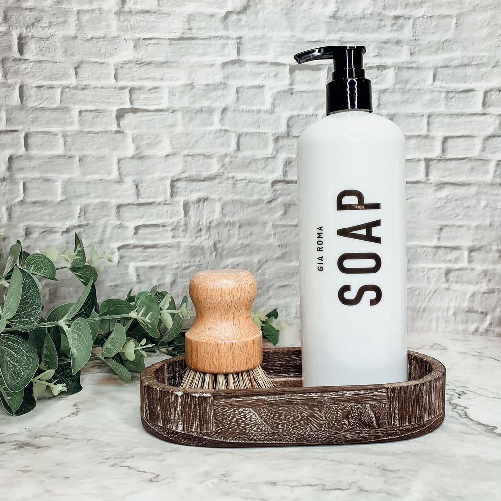 Handmade Rustic Wood Tray For Two 16oz Dispensers And Vanity Countertop Tray