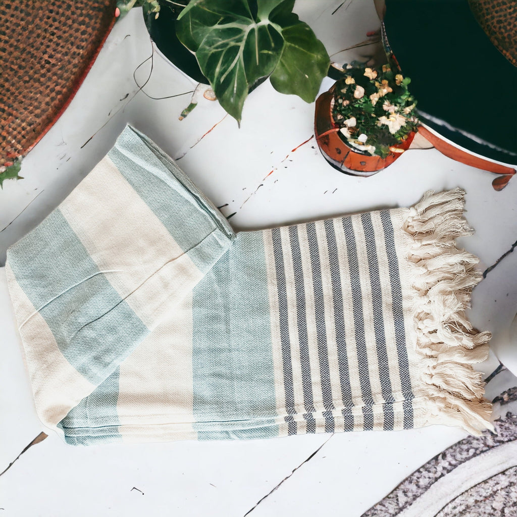 Mediterranean Cotton Bath Towel 180GSM Lightweight Gray Blue Summer