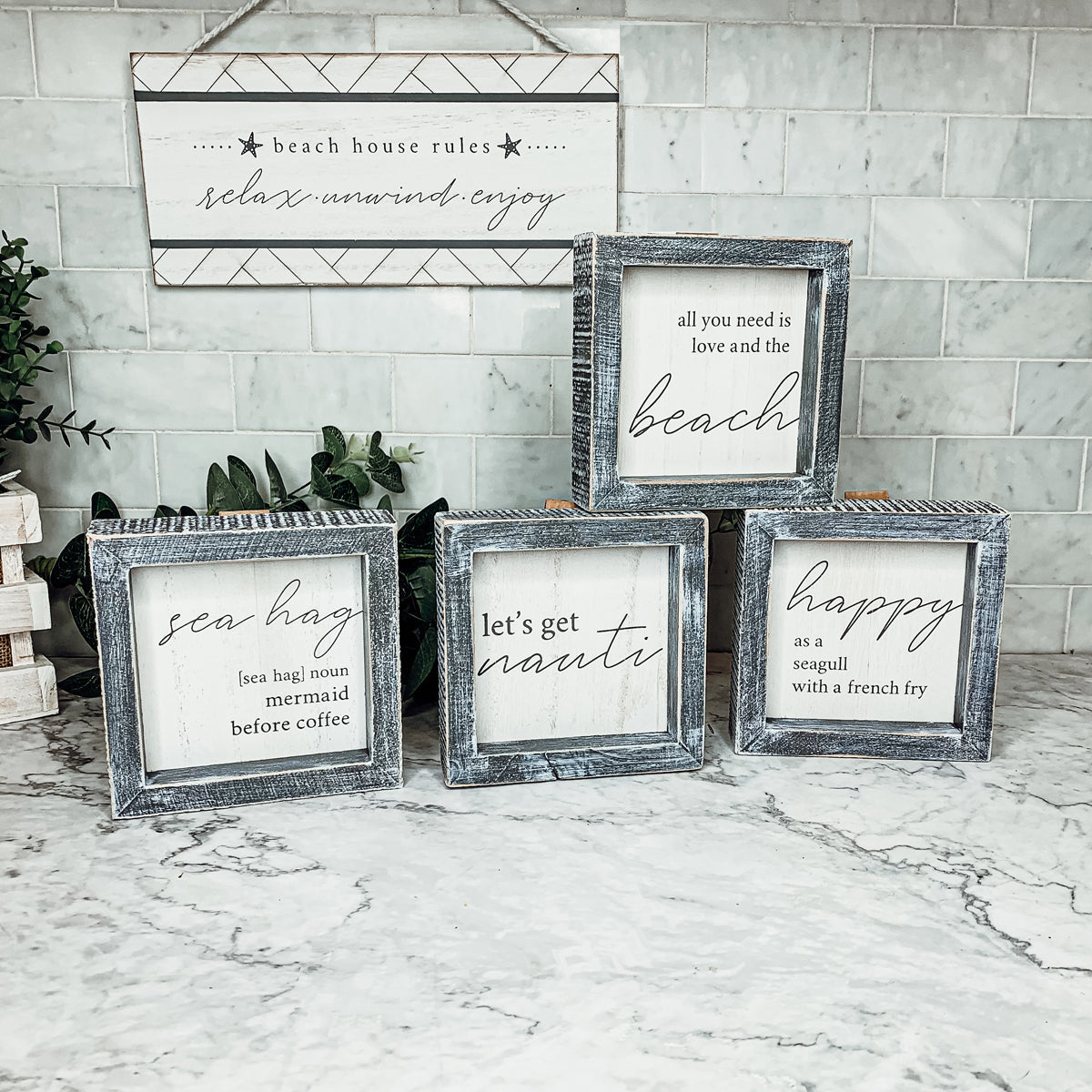 Nauti Wooden Nautical Home Decor Sign 5x5 Distressed Gray Frame Beach House Wall Accent