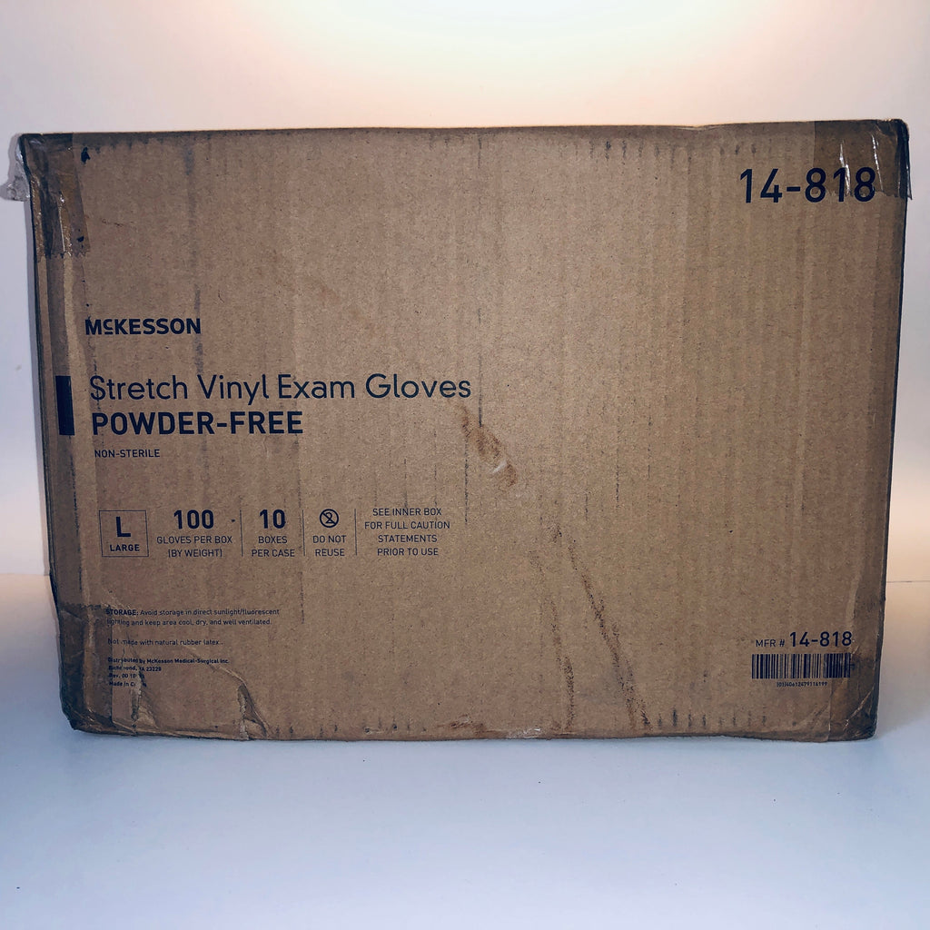McKesson 14-818 Vinyl Exam Gloves, Non-Sterile, Powder-Free, Large, 1000 Gloves