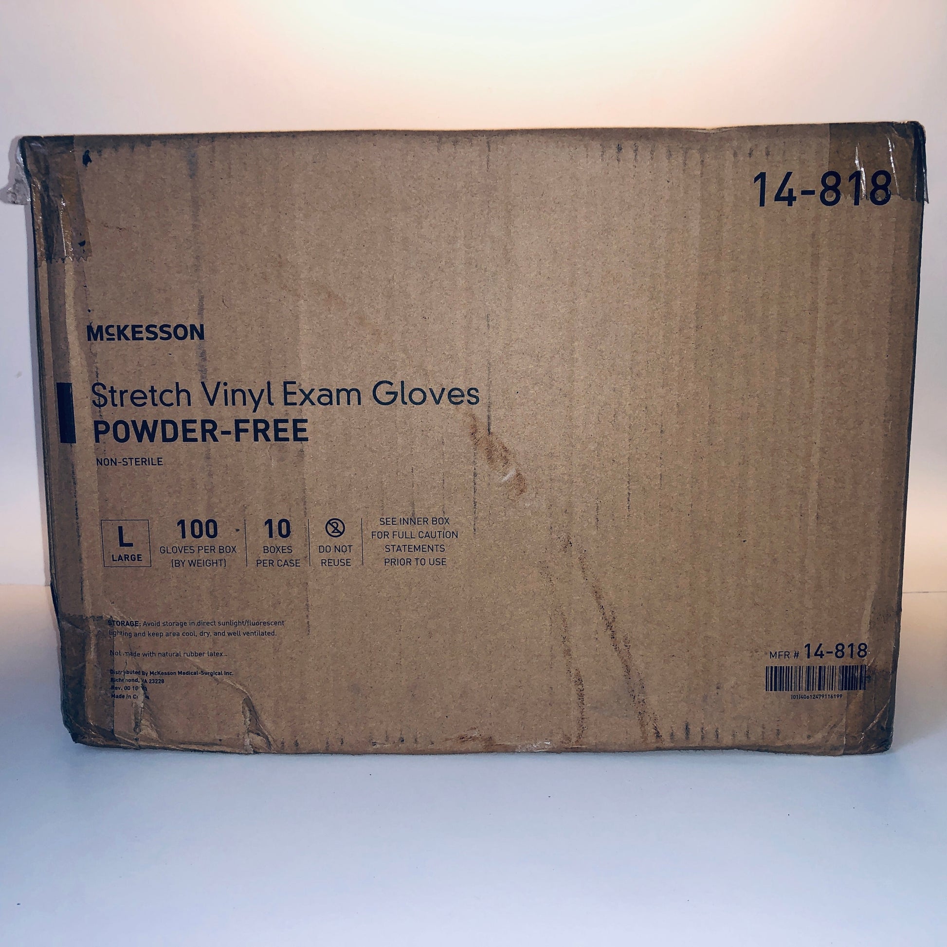 McKesson 14-818 Vinyl Exam Gloves, Non-Sterile, Powder-Free, Large, 1000 Gloves
