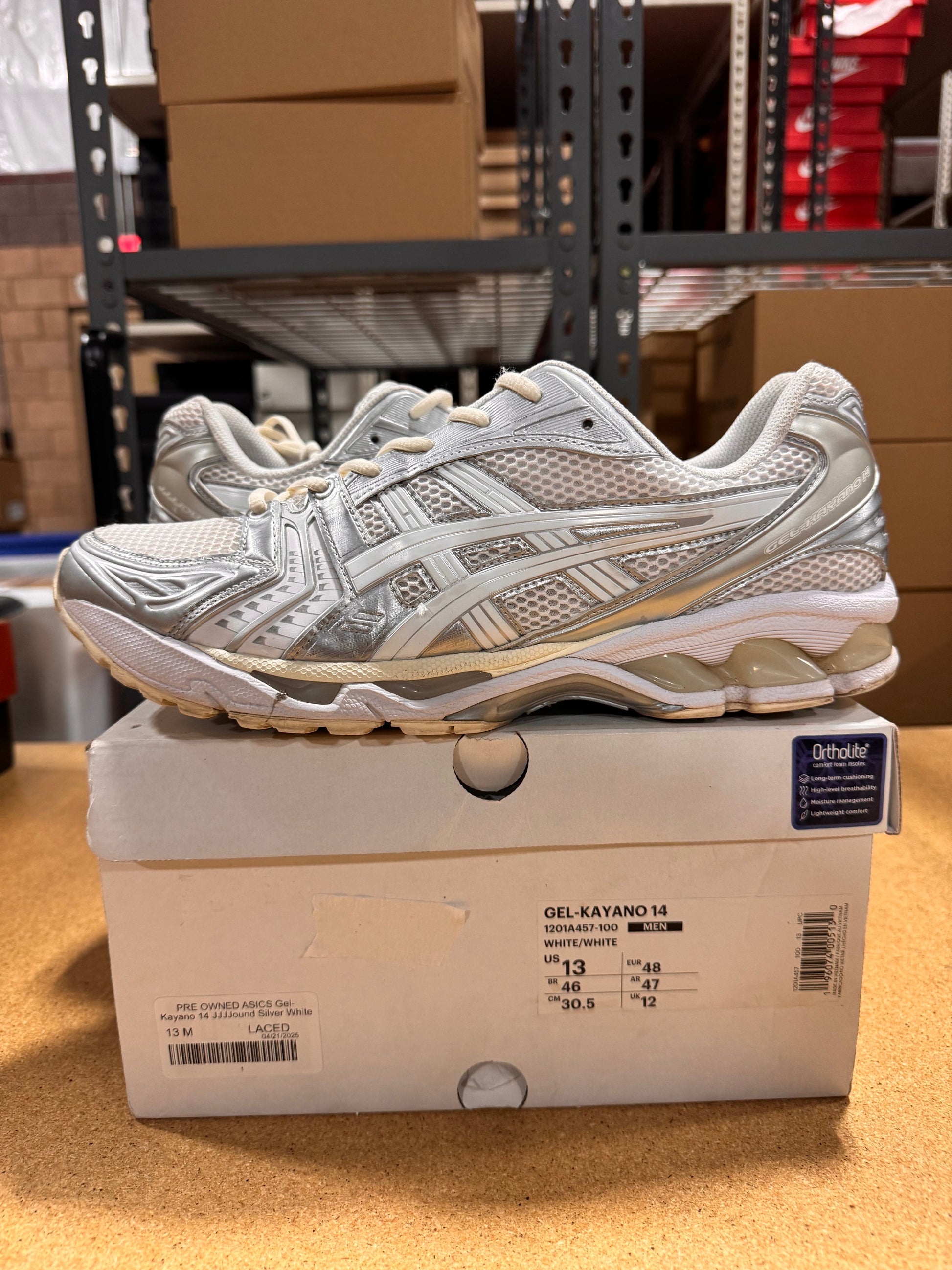 PRE OWNED ASICS Gel-Kayano 14 JJJJound Silver White