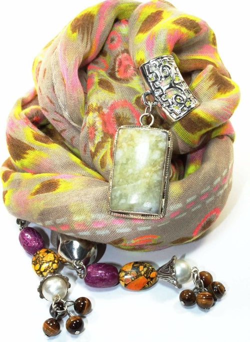 Springtime Pendant Headliner Scarf Multi Color Pearls
