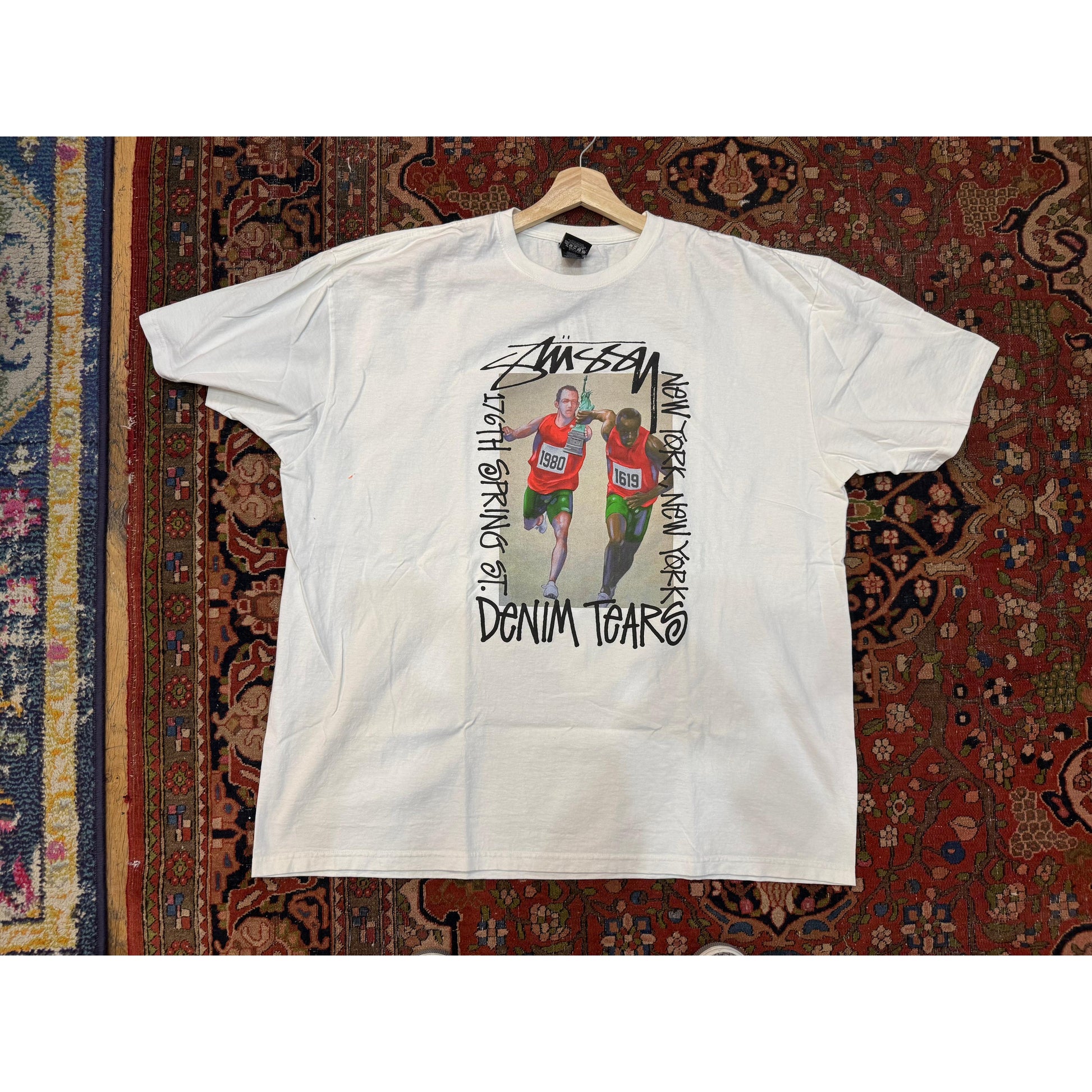 PRE OWNED Stussy x Denim Tears Pass The Baton T-shirt White