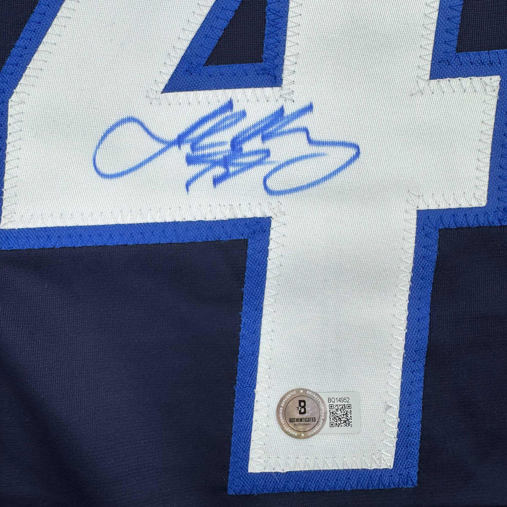 Framed Autographed/Signed Josh Morrissey 35x39 Winnipeg Blue Hockey Jersey Beckett BAS COA