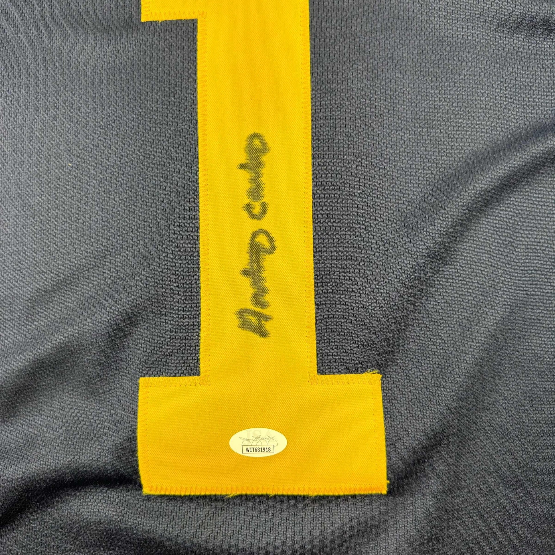 Framed Autographed/Signed Anthony Carter 35x39 Michigan Blue College Football Jersey JSA COA