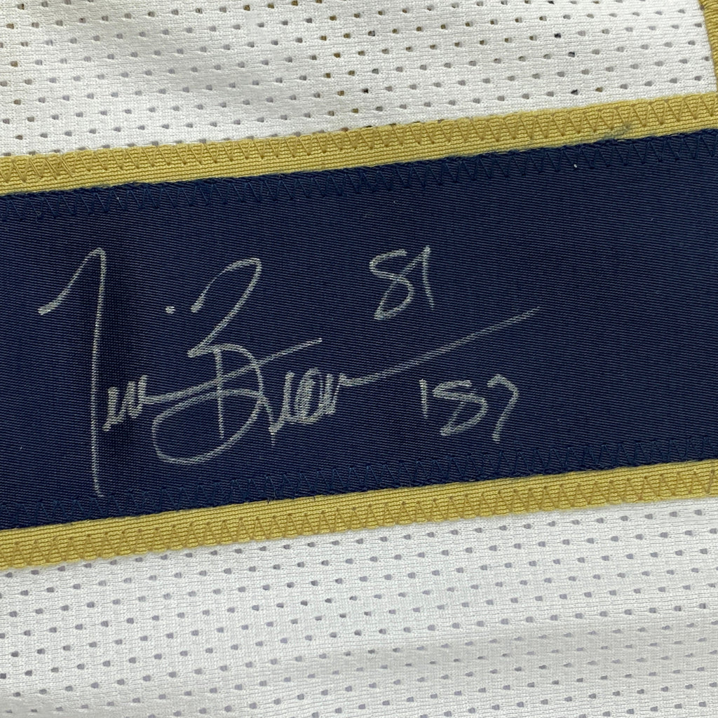 Autographed/Signed Tim Brown Notre Dame White College Football Jersey JSA COA