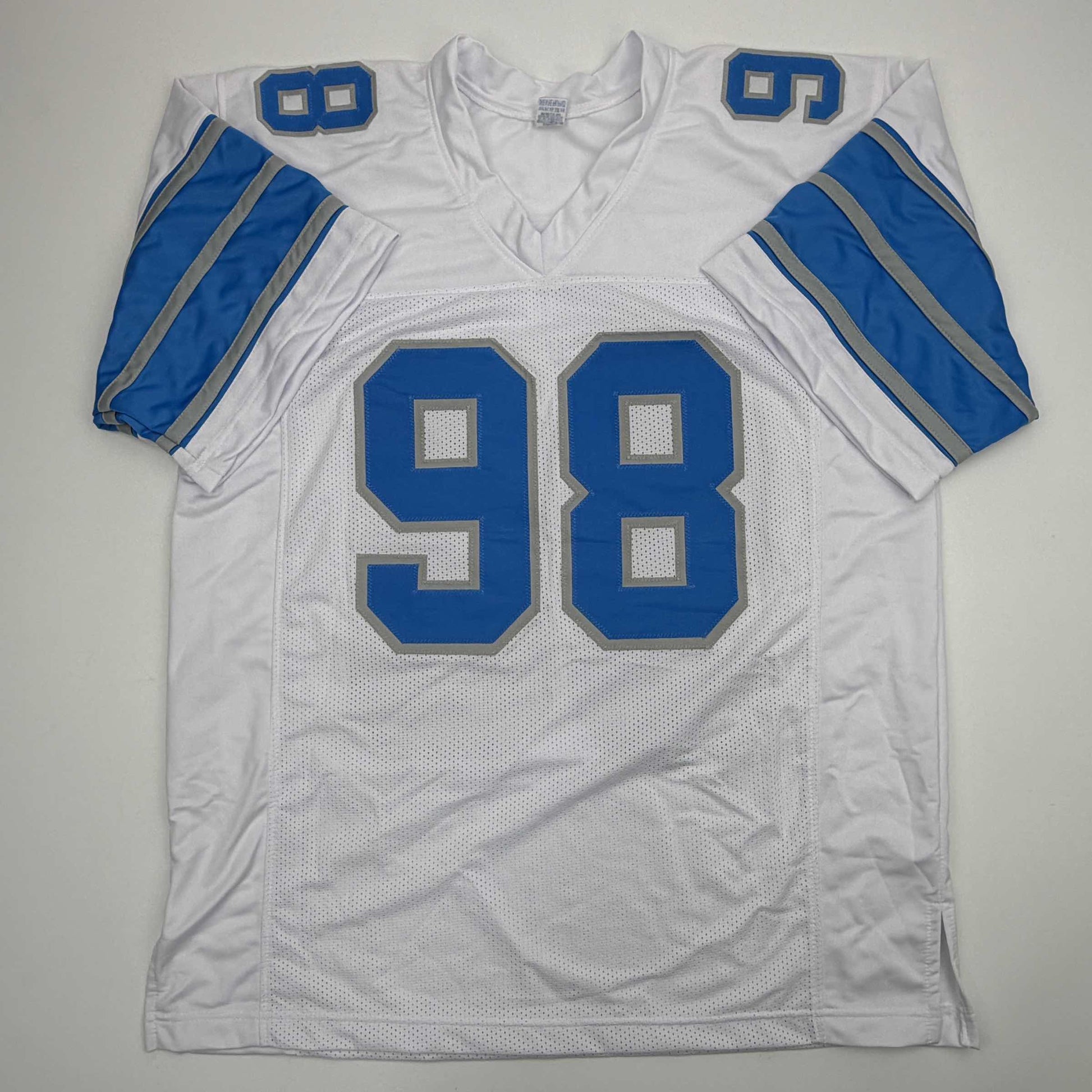 Autographed/Signed D.J. DJ Reader Detroit White Football Jersey Beckett BAS COA