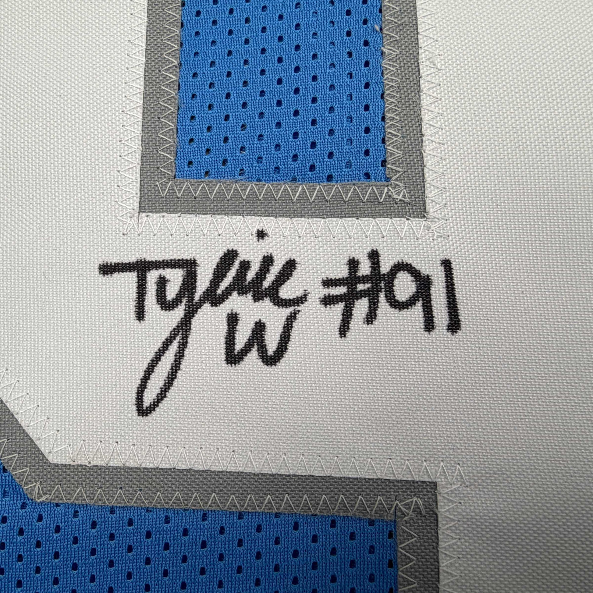 Autographed/Signed Tyleik Williams Detroit Blue Football Jersey Beckett BAS COA