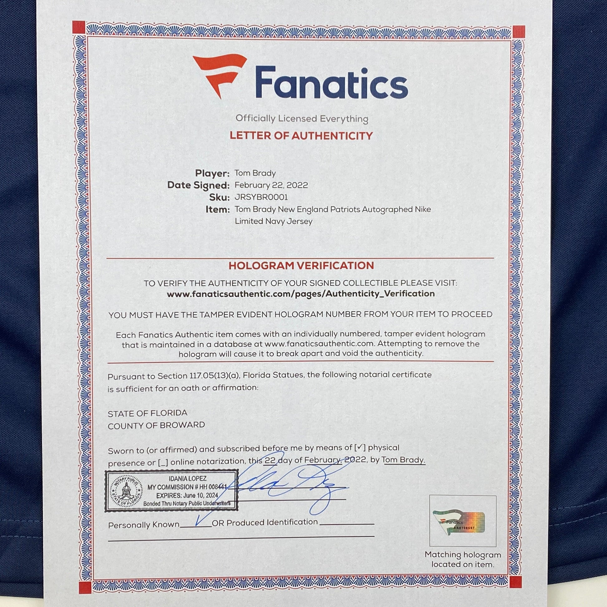 Autographed/Signed Tom Brady New England Patriots Blue Authentic Nike Limited Football Jersey Fanatics COA/LOA